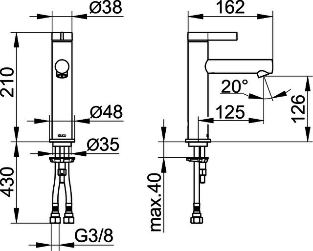 KEUCO EHM-WT-Mischer 130 IXMO 59501, o.Zug.-Ablgrt. Pure, Rosette rd. sw-matt
