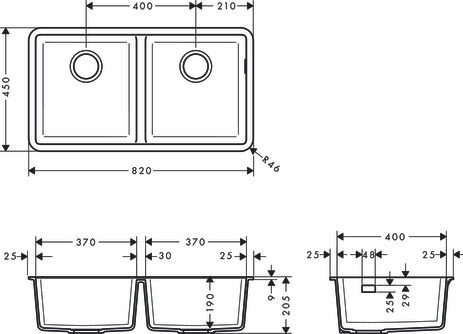 Hansgrohe Unterbauspüle 370x370 S510-U770 betongrau