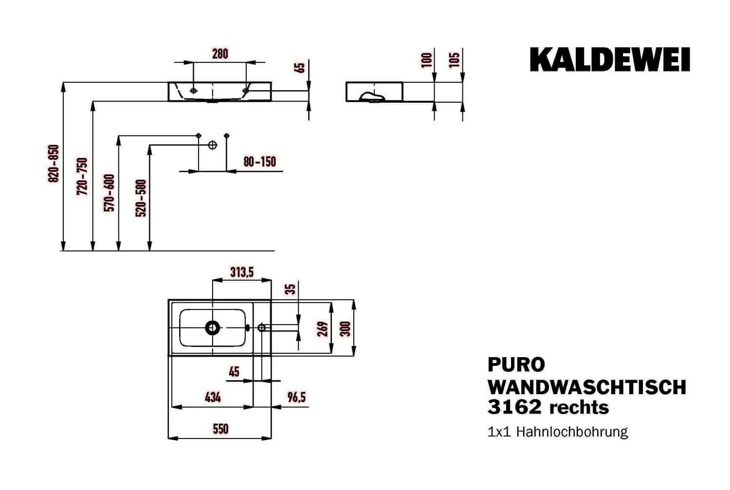 KA WB PURO Mod.3162,550x300mm,alpwm, links,PEFF,AD,m. 1HL,oÜL
