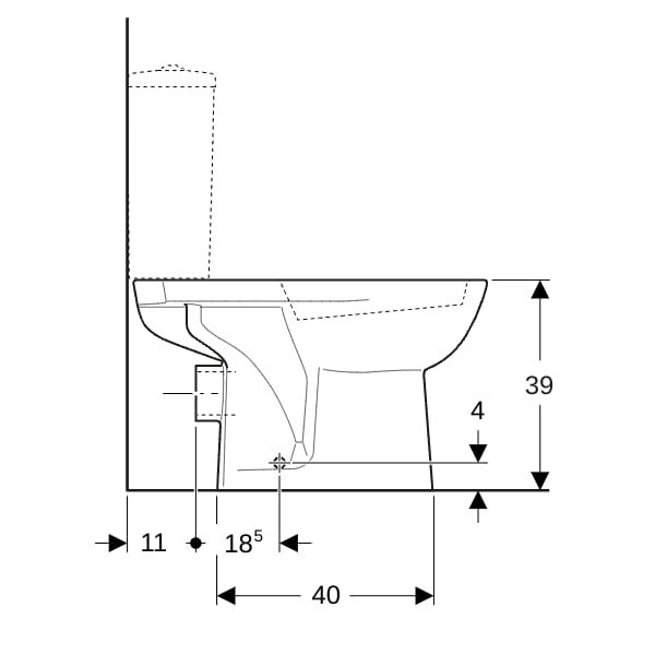 Geberit Renova Stand-WC für AP-SPK aufgesetzt Abgang horizontal, weiß, KeraTect