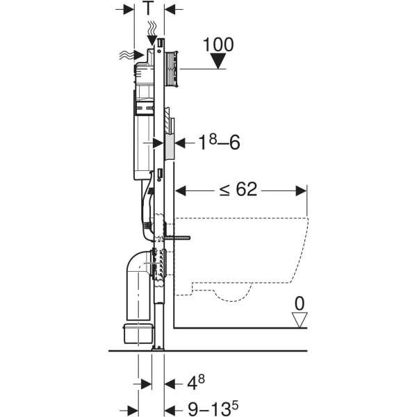 Geberit Duofix Element für WWC, 112 cm mit Sigma UP-SPK 12 cm