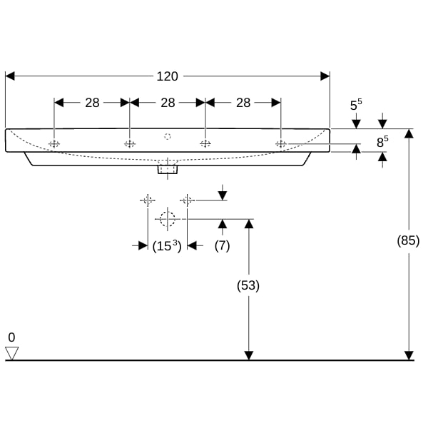 Geberit Smyle Waschtisch, eckig, 120x48cm o. Hl., m. Ül., weiß