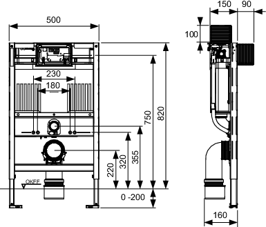 TECEprofil WC-Modul mit Uni-Spülkasten, Bauhöhe 820 mm