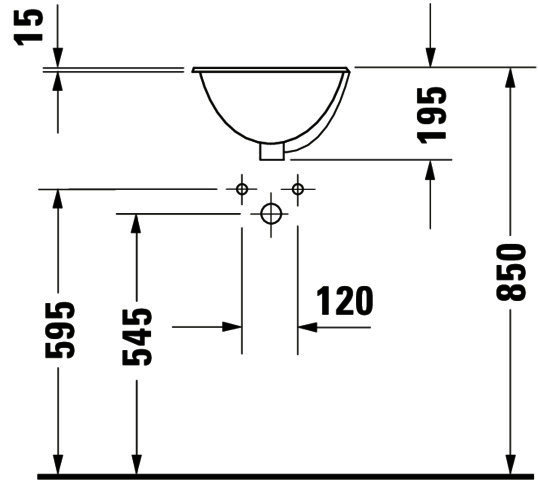 DU Einbauwaschtisch Architec Bali 335 mm EB v.ob.,m.ÜL,o.HLB,u.glasiert,weiß