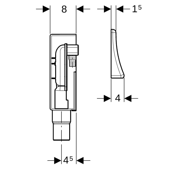 Geberit UP-Geruchsverschluss mit Anschluss Wandeinbaukasten u. Abdeckplatte d50-56