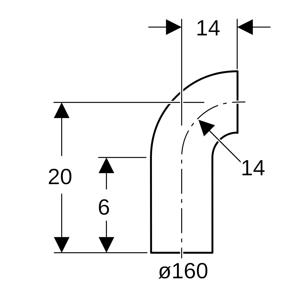 Geberit PE Bogen 90Gr mit langem Schenkel d160