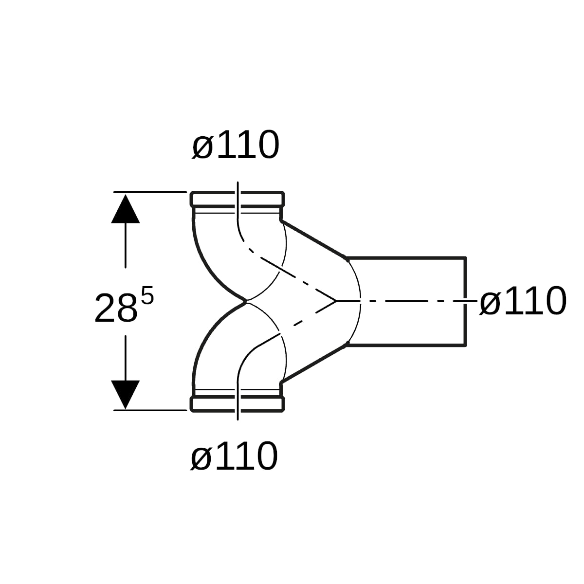 Geberit PE Doppelanschlussbogen 90Gr gekröpft d110/110
