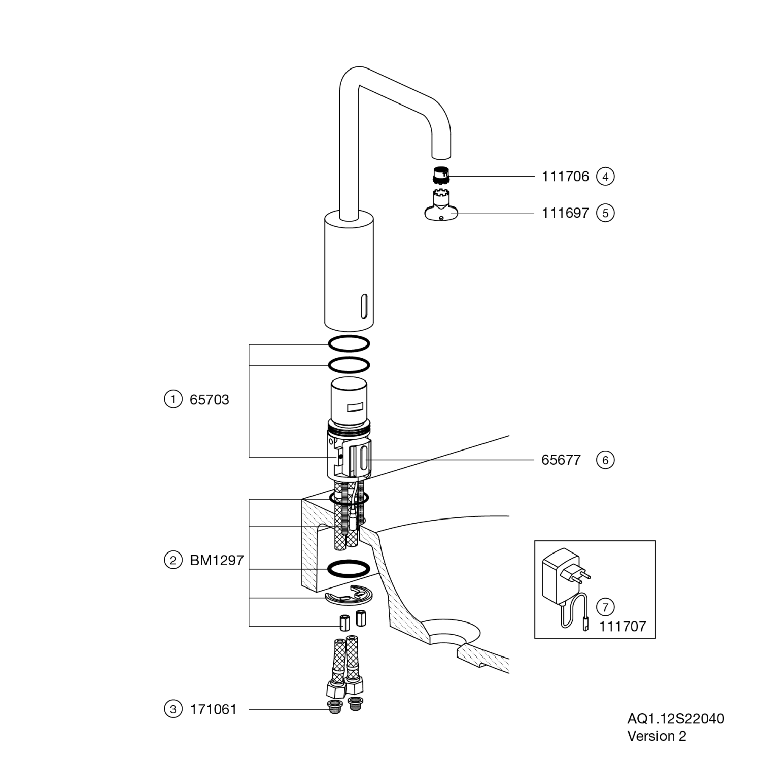 HEWI SENSORIC Waschtischarmatur elektr., verchr, Rundrohr, Netzbetrieb