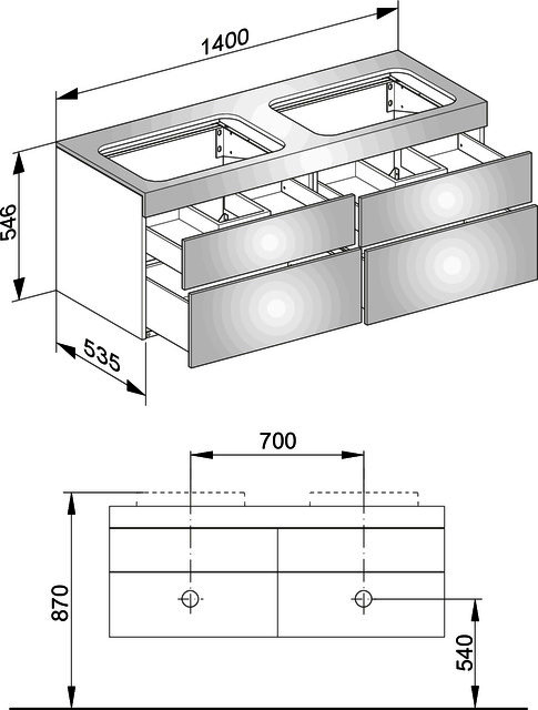 KEUCO Waschtischunterbau Edition 400 31575, 4 Auszüge, Nußbaum/Nußbaum