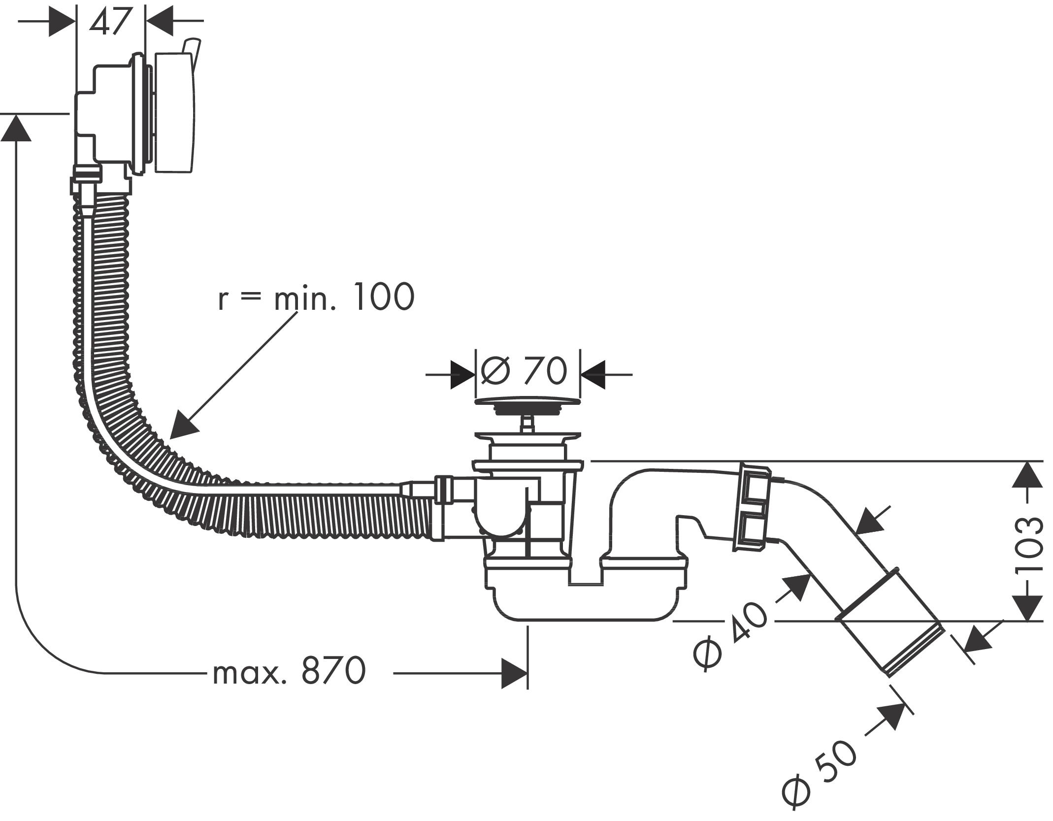 Hansgrohe Ab-u.Überlaufgarnitur Flexaplus Axor Komplettset flex.Überlaufschlauch MSW