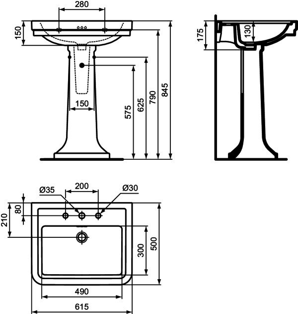 IS Waschtisch Calla 3 Hl. m.Ül. 615x500x175mm Weiß