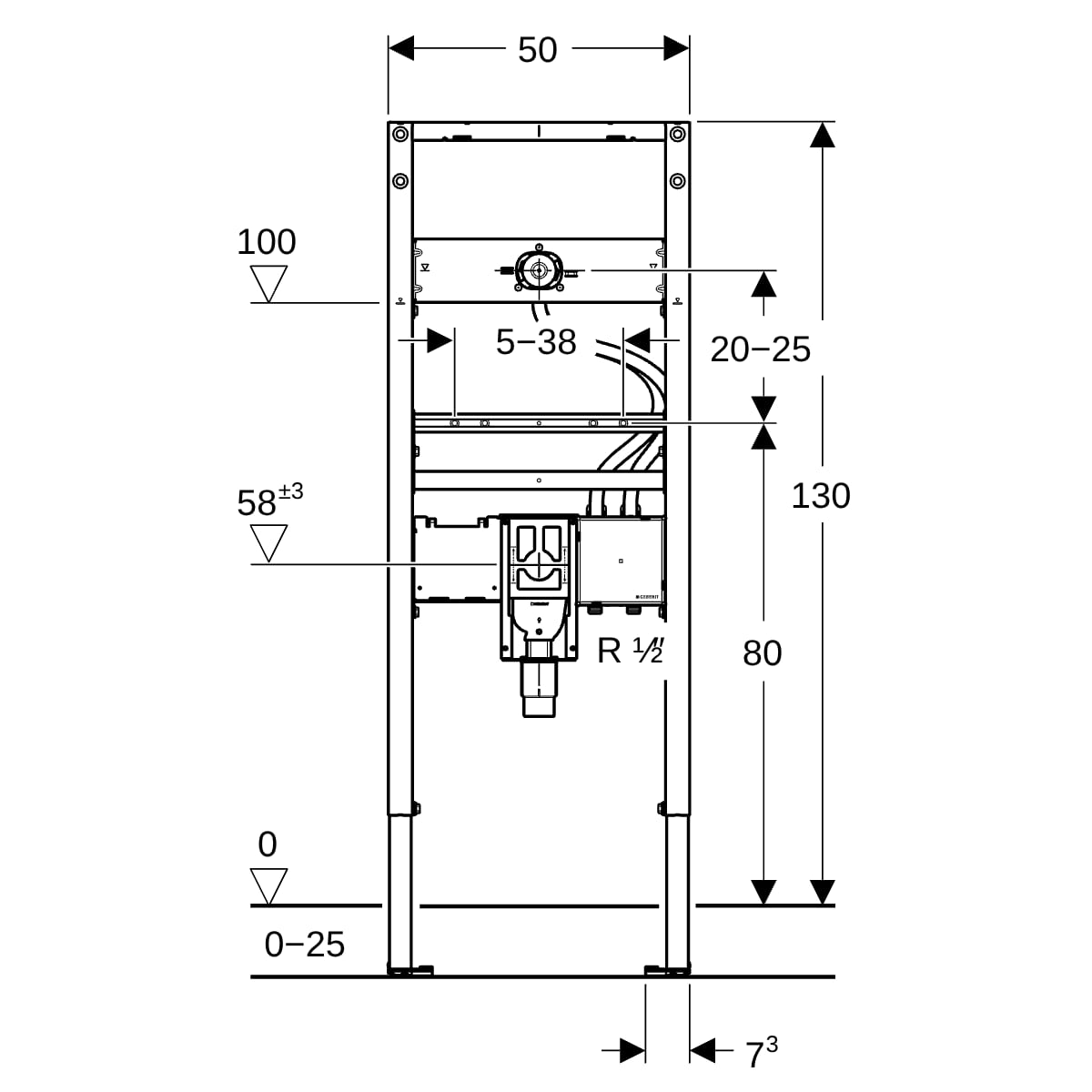 Geberit Duofix Element f. WT, 130 cm elektr. Wandarm. m. UP-Funkt.-Box UP-GV