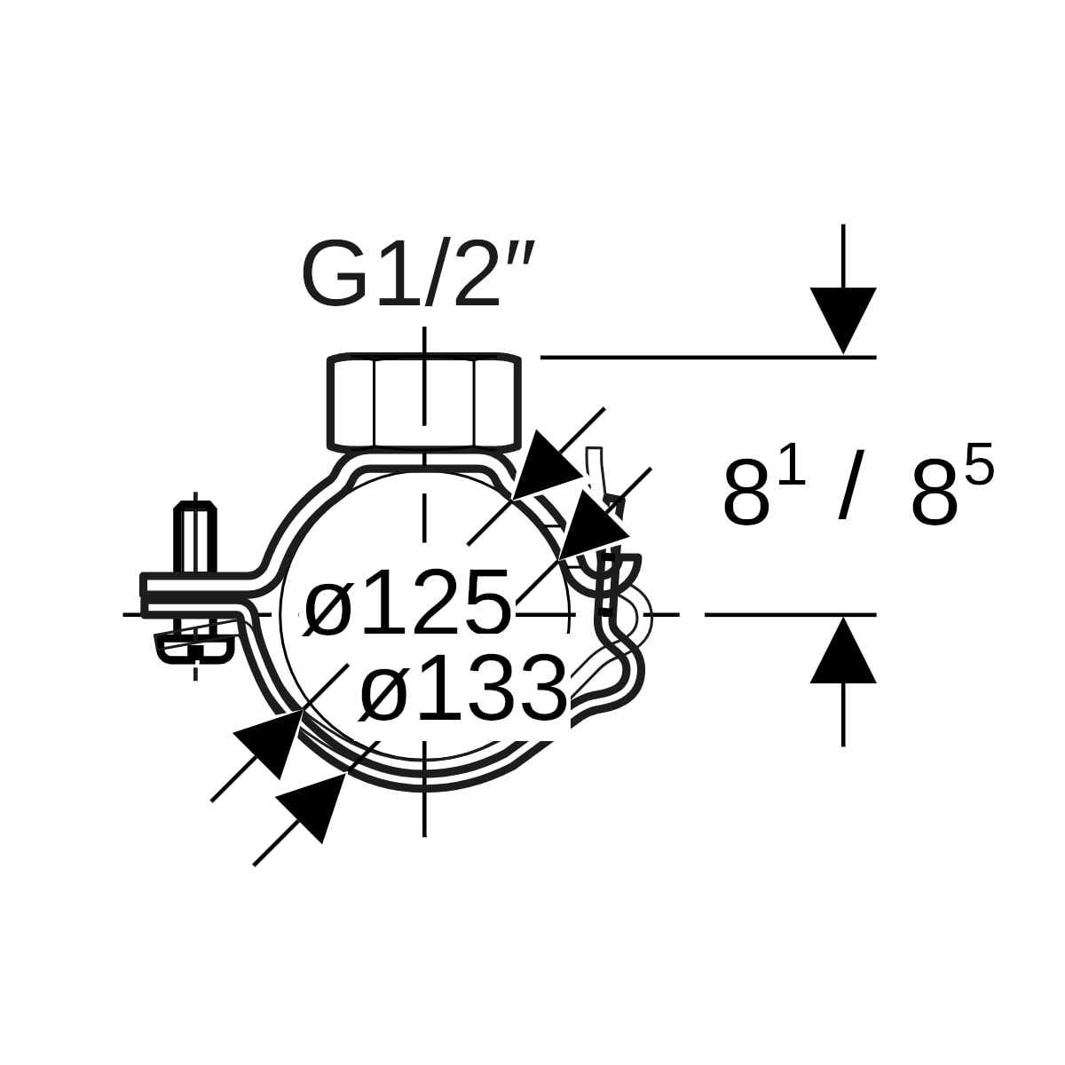 Geberit Rohrschelle mit Gewindemuffe G1/2 verstellbar d125/133