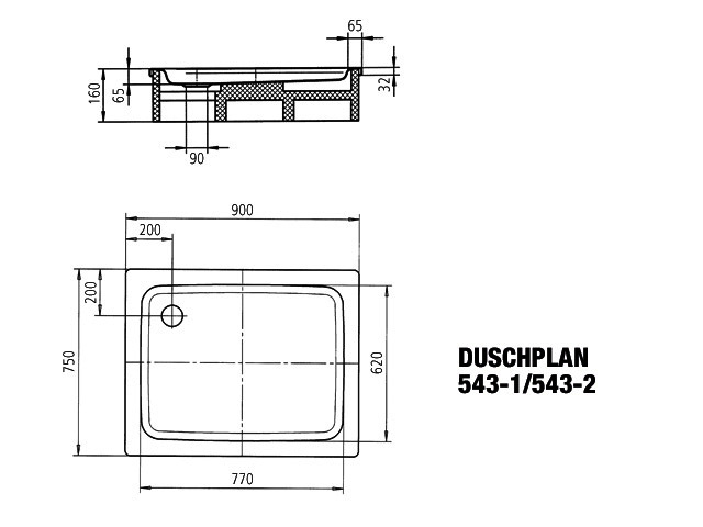 KA DW DUSCHPLAN MIT WANNENTRÄGER Mod. 543-2,750x900mm,bahamabeige,m. WT