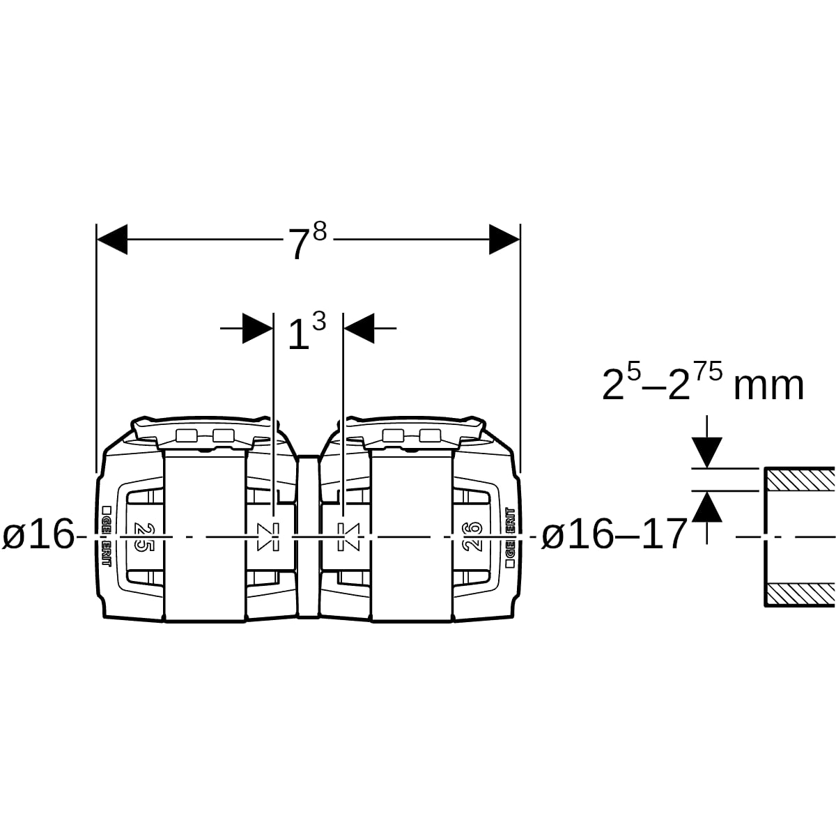 Geberit FlowFit Übergang auf Fremdsystem d16/d16-17x2,5-2,75