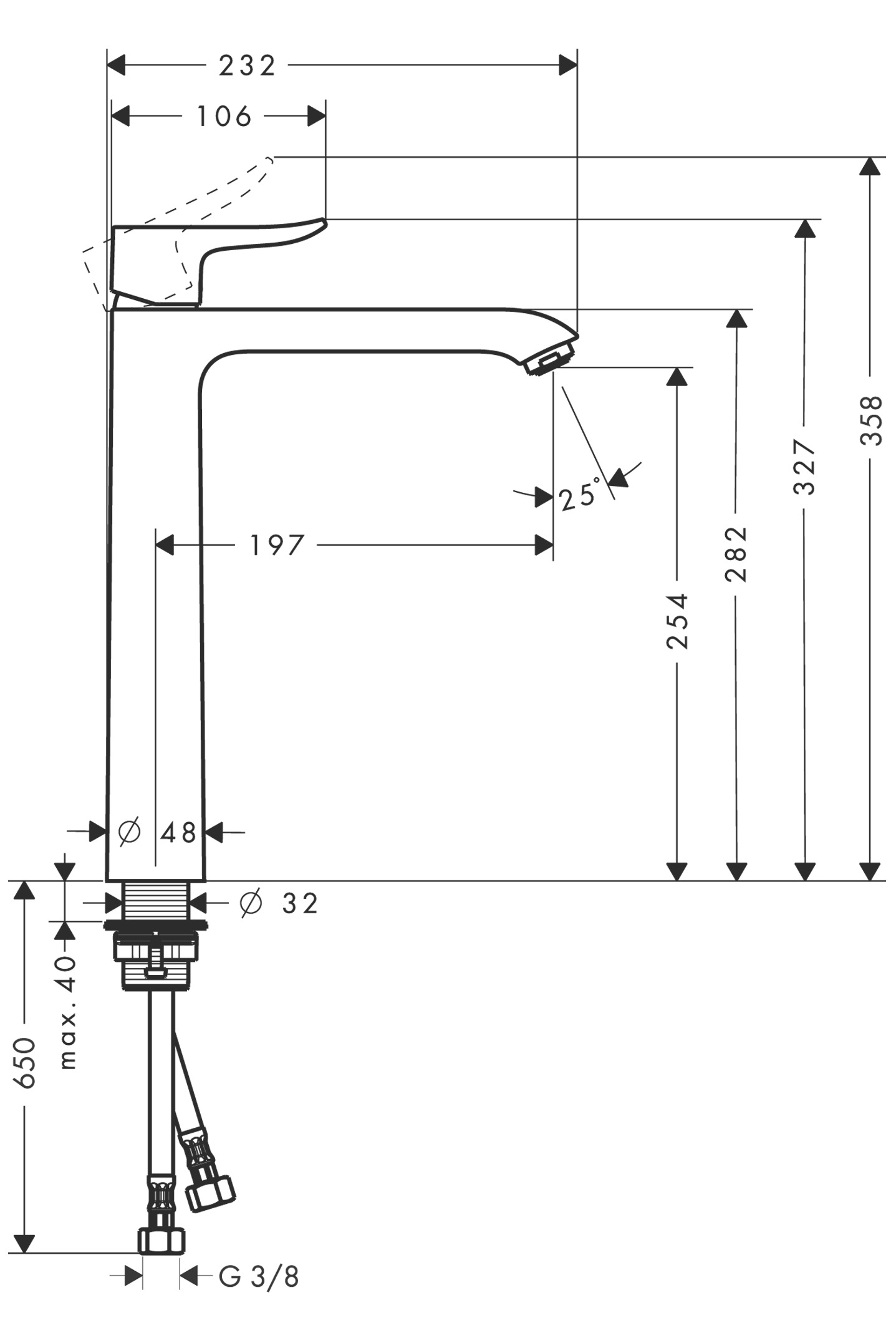 Hansgrohe Waschtischmischer 260 Metris  Highriser ohne Ablaufgarnitur chrom