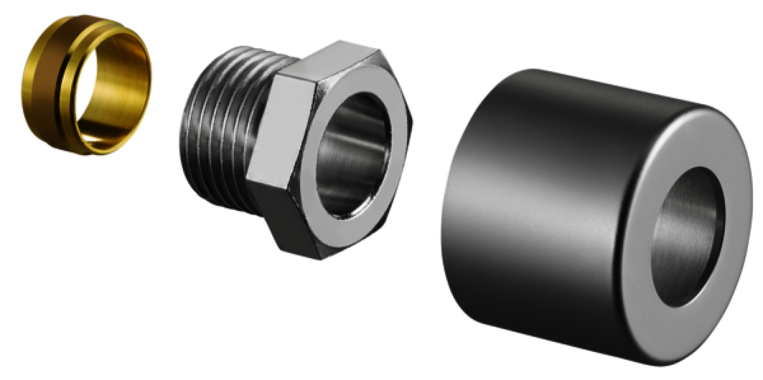 OVENTROP-Klemmringverschraubungs-Set für "Baureihe E",1/2"x15mm, Edelstahl-Design