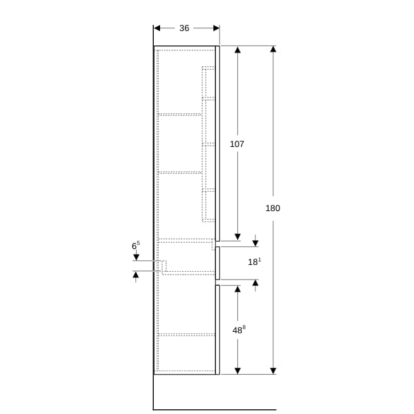 Geberit Renova Plan Hochschrank m. 2 Türen 1 Schublade, 39x180x36cm, weiß