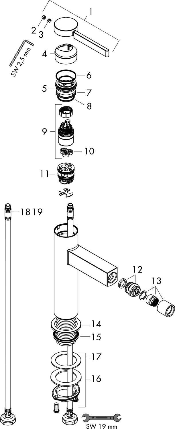 Hansgrohe Bidetmischer Finoris mit Push-Open Ablaufgarnitur chrom