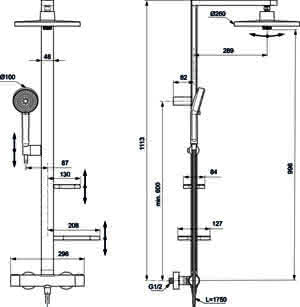 IS Duschsystem Alu+ m.CTherm Brausethem. 2 Ablagen, 2F-HB u. 2F-Kopfbrause Silver