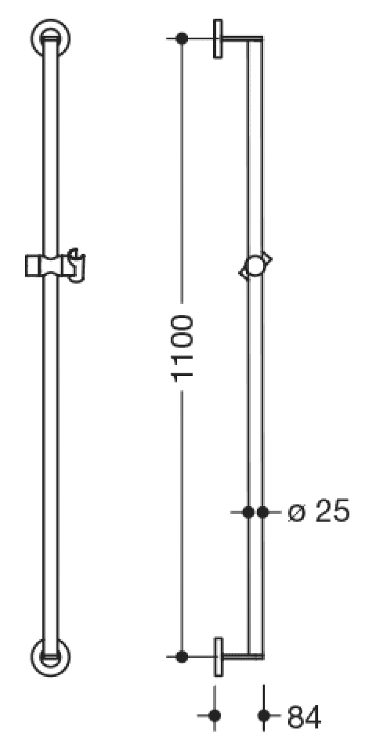 HEWI Brausehalterstange, d:25, L:1100, pulverbeschichtet dgrau tiefmatt