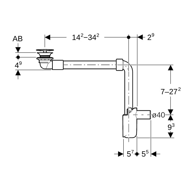 Geberit WT Ablauf d40 Raumsparmodell mit freiem Auslauf, Ventilab. weiß