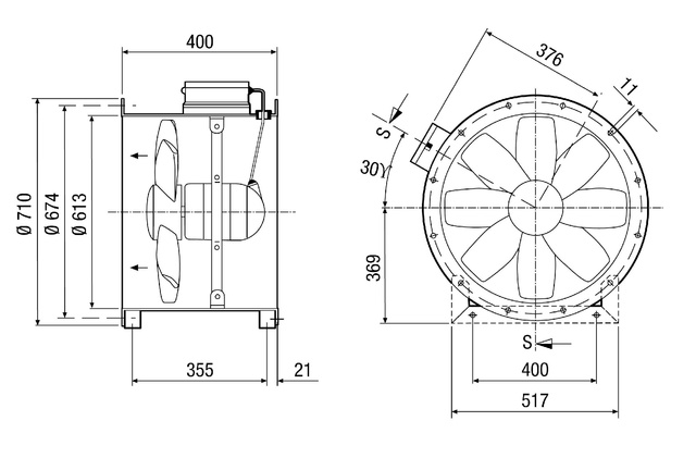 Maico Axial-Rohrventilator DZR 60/6 B Ex t Drehstrom, ex-geschützt, DN600