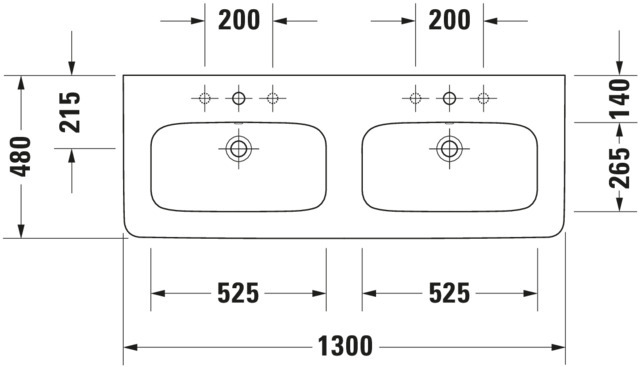 Duravit Doppel-WT,Möbel-DWT DuraStyle 1300mm m.ÜL und 1HL je Becken, weiß, WG