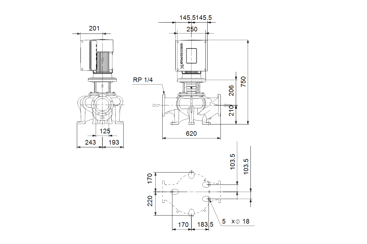 GRUNDFOS Trockenläuferpumpe TPE2 150-280 N-A-F-S-BQQE-QWA