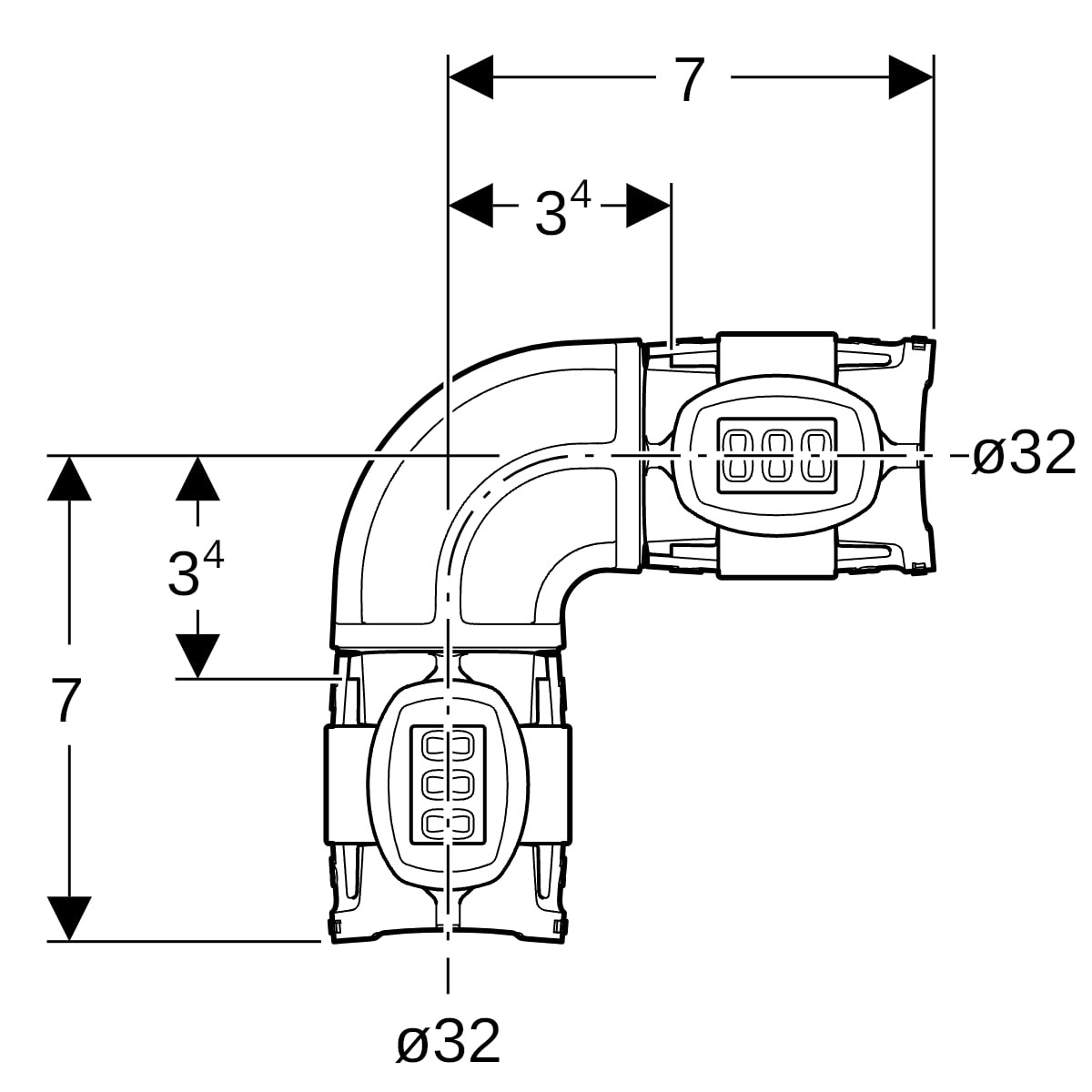 Geberit FlowFit Bogen 90Gr, PPSU, d32