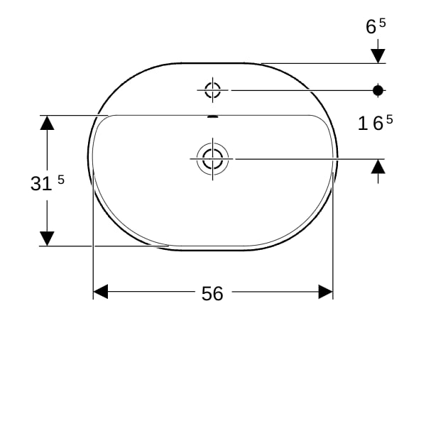 Geberit VariForm Einbauwaschtisch, elliptisch mit HLB, 60x45cm, m. Ül., weiß, KeraTect
