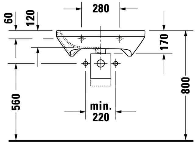 DU Waschtisch DuraStyle Vital Med 650 mm ohne ÜL, mit HLB, 1 HL, weiß