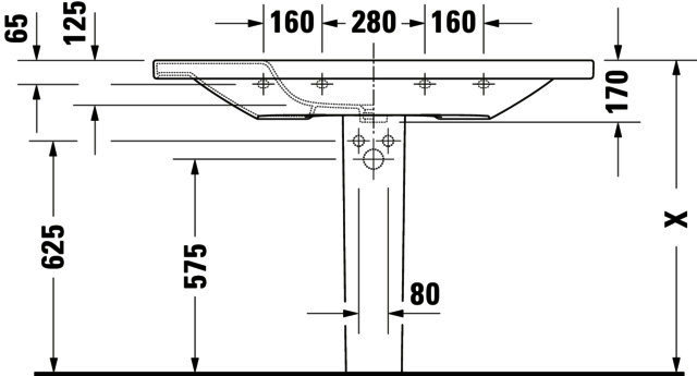 DU Möbelwaschtisch DuraStyle 1200 mm mit ÜL, mit HLB, 1 HL, weiß