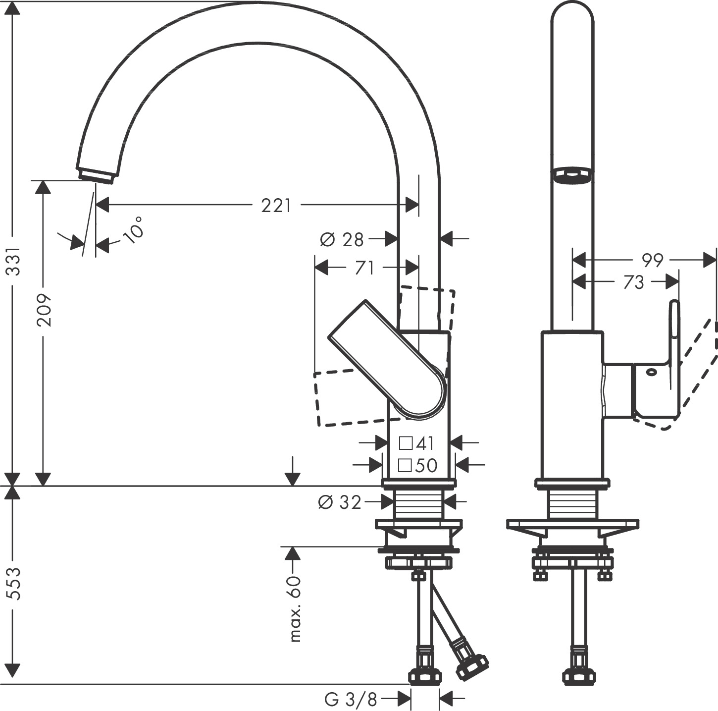 Hansgrohe Spültischmischer 210 Vernis Shape M35 1jet chrom