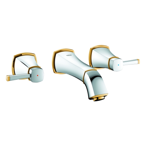 GROHE 3-Loch-WT-Batterie Grandera 20414 Wandmontage FMS Ausl. 177mm chrom/gold GROHE 3-Loch-WT-Batterie Grandera 20414 Wandmontage FMS Ausl. 177mm chrom/gold