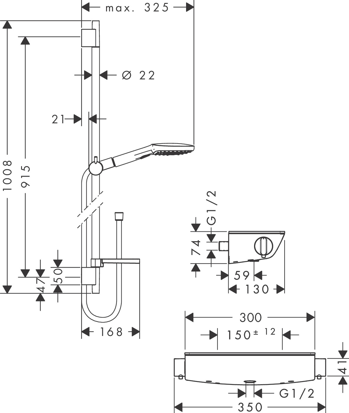 Hansgrohe Brausenkombi Raindance Select E 120/ Therm.Brause AP Ecostat Sel.U'900mm chr.
