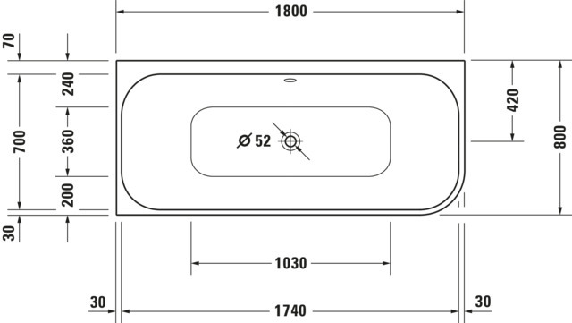 DU Happy D.2 Plus BW 1800x800 Ecke L, Ang.Acrylver.,RS 2 Pos.L/R,Weiß/Graph.SM