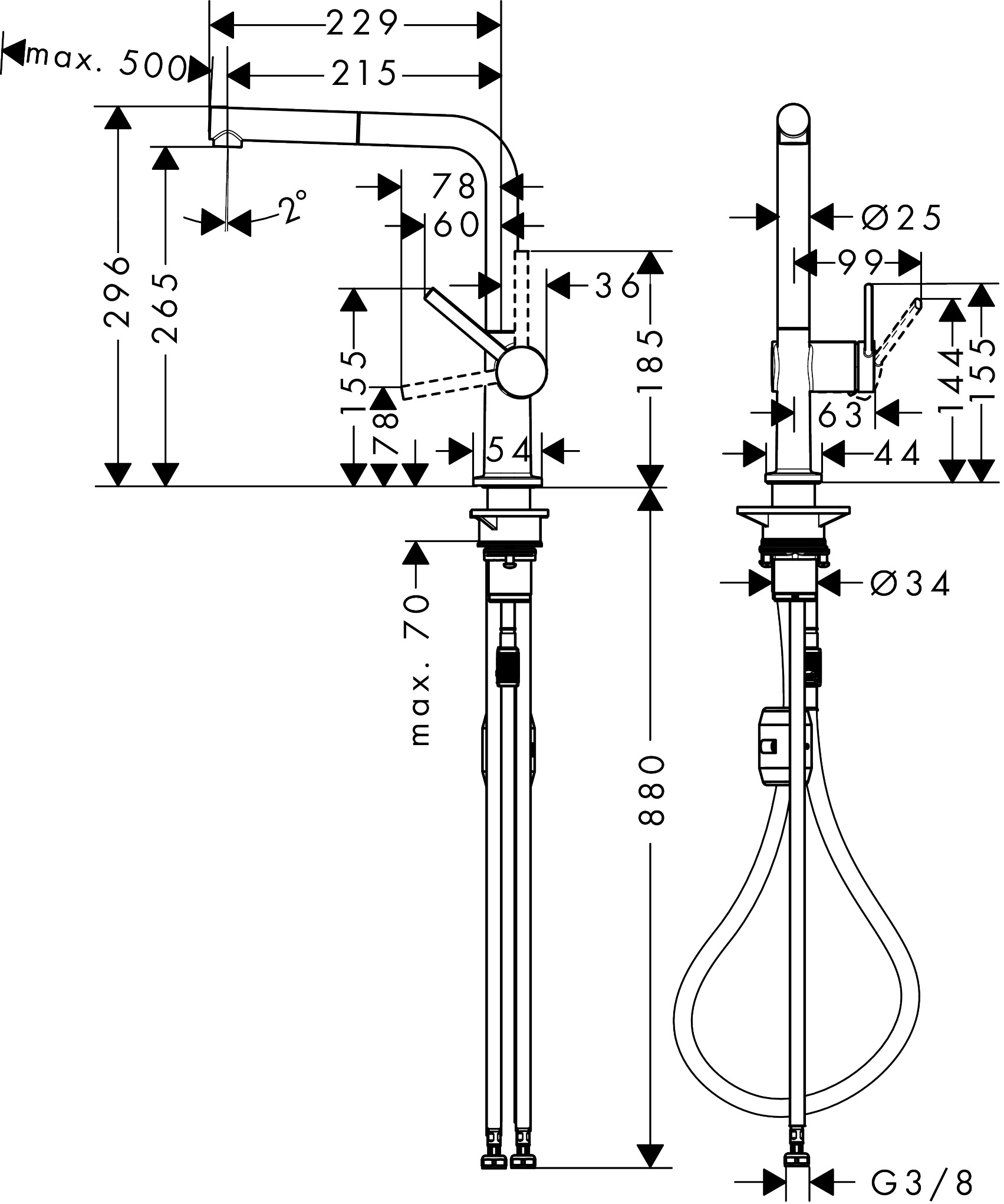 Hansgrohe Spültischmischer 270 Talis M54 Ausziehauslauf 1jet edelstahl-optik