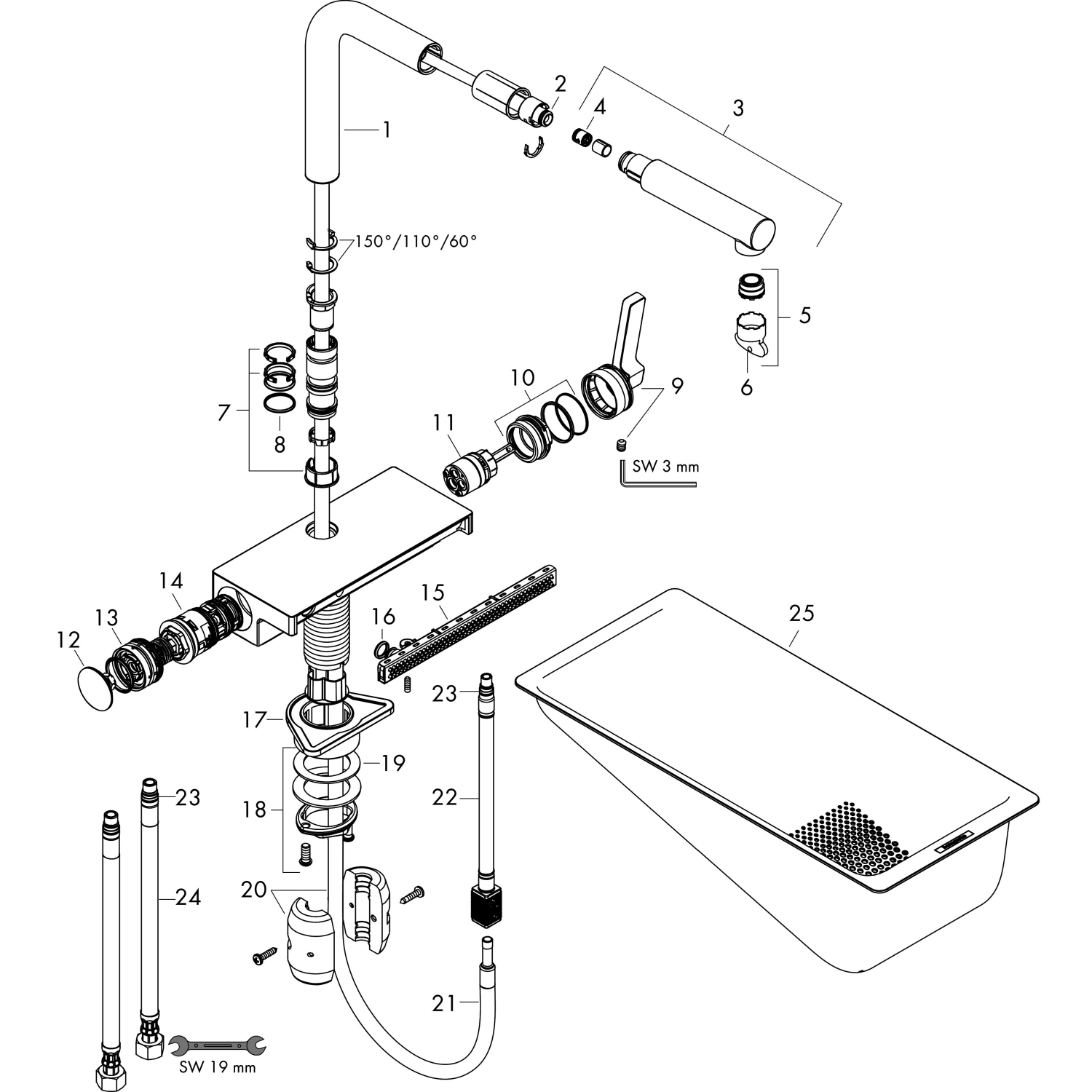 Hansgrohe Spültischmischer 250 Aquno Select M81 Ausziehauslauf 2jet steel