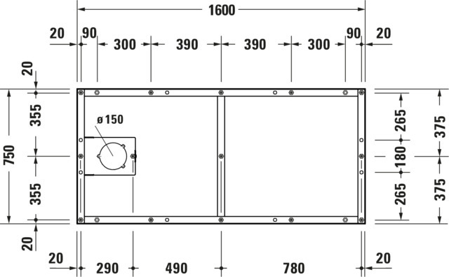 Duravit Fußgestell für Duschwanne Tempano 1600x750mm