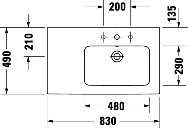 DU MWT ME by Starck 830mm, Weiß mit ÜL, mit HLB, 1 HL, Becken rechts