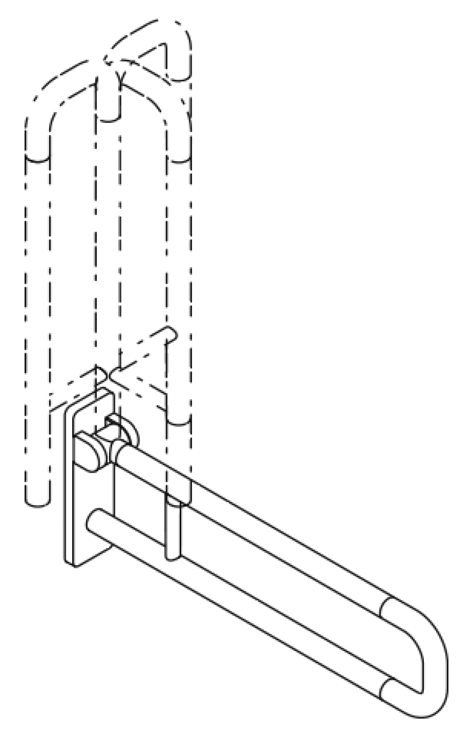 HEWI Stützklappgriff drehb. Ser 801, L:700mm, Aluminiumkern reinweiß