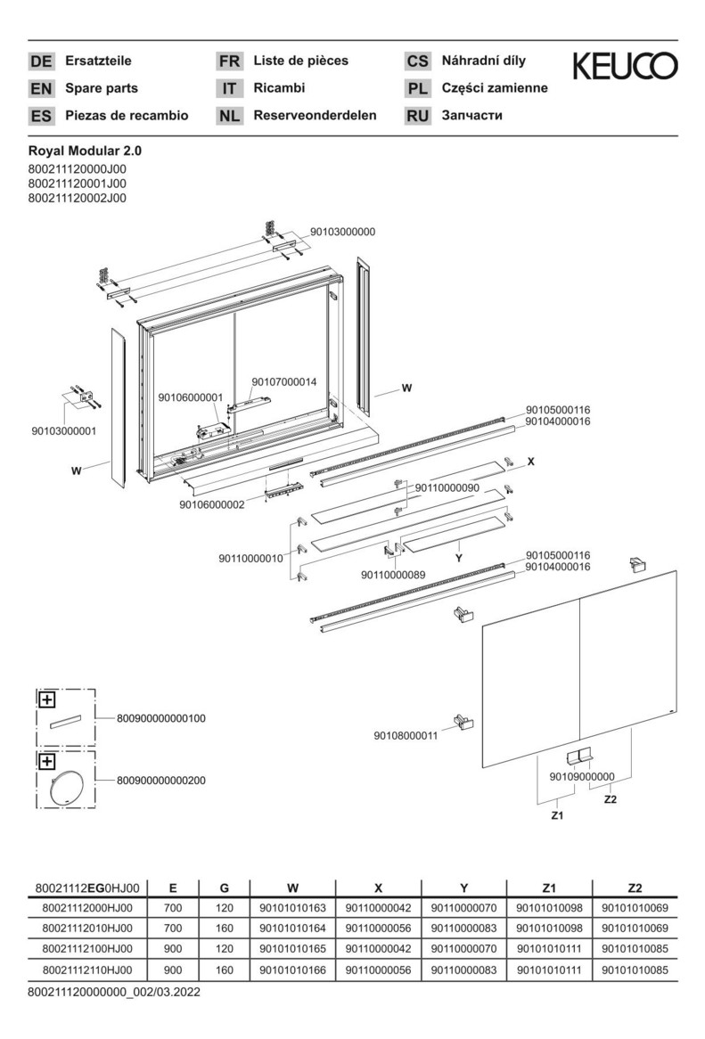 KEUCO Royal Modular 2.0 SPS, bel. 80021, Vorb,oSteckd,sb-elox,1200x900x160mm