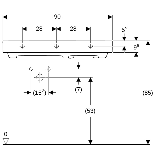 Geberit ONE WT 90x48cm, CleanDrain, Ablg.re m. Hl., o. Ül., weiß, KeraTect/weiß glzd
