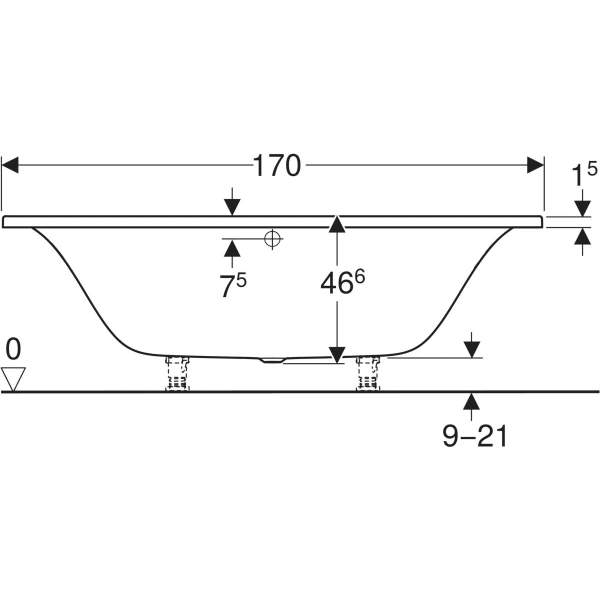 Geberit Tawa Badewanne, schmaler Rand, Duo rechteckig, 170x75cm, weiß