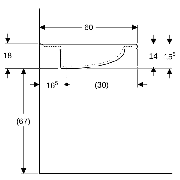 Geberit Vitalis WT, barrierefrei, 65x60cm m. Hl., o. Ül., weiß