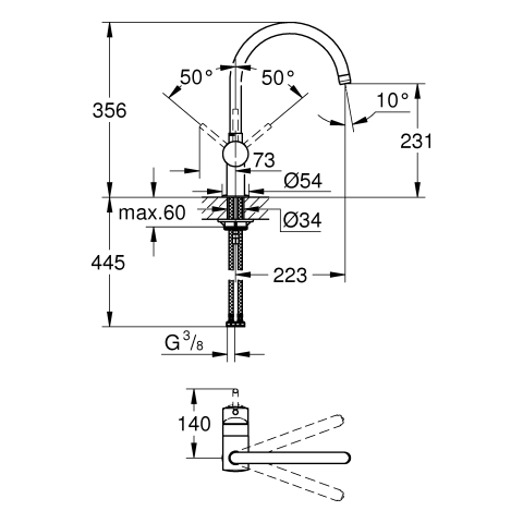 GROHE EH-Spültischbatterie Minta 32917 hard graphite gebürstet