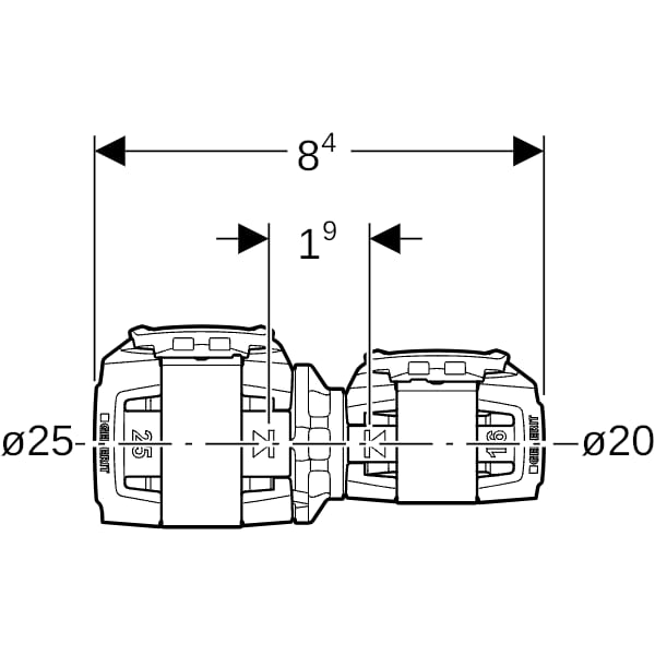 Geberit FlowFit Reduktion PPSU, d25, d1=20mm