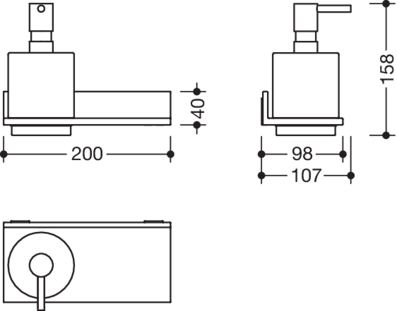 HEWI Ablage mit Seifenspender Sys 900 Q, Glasbehälter, chrom, B:200mm