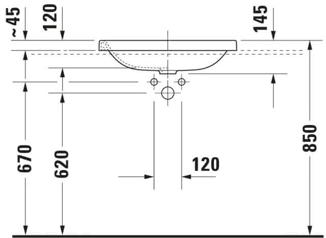 DU Einbauwaschtisch DuraStyle 600 mm EB v.oben, o.ÜL, o.HLB, weiß